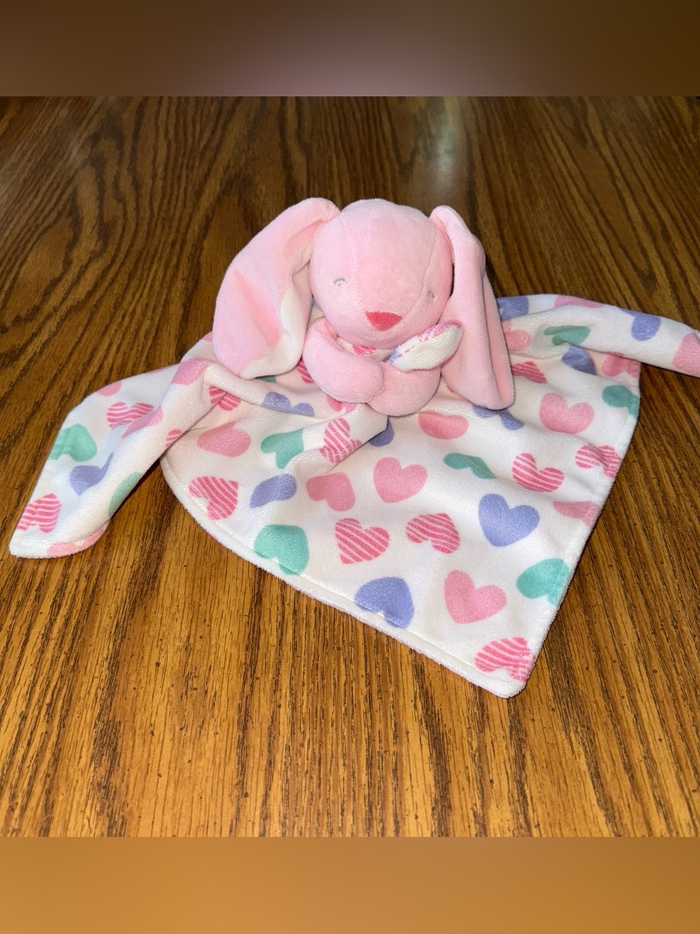 Carters Pink Hearts Bunny Rabbit Plush Baby Security Blanket Lovey Toy 2016